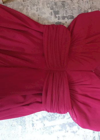 Bordo Uzun Askılı Abiye Elbise - Görsel 5