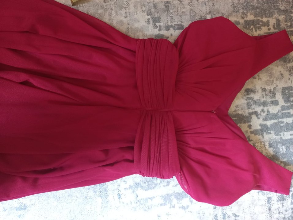 Bordo Uzun Askılı Abiye Elbise - Görsel 5