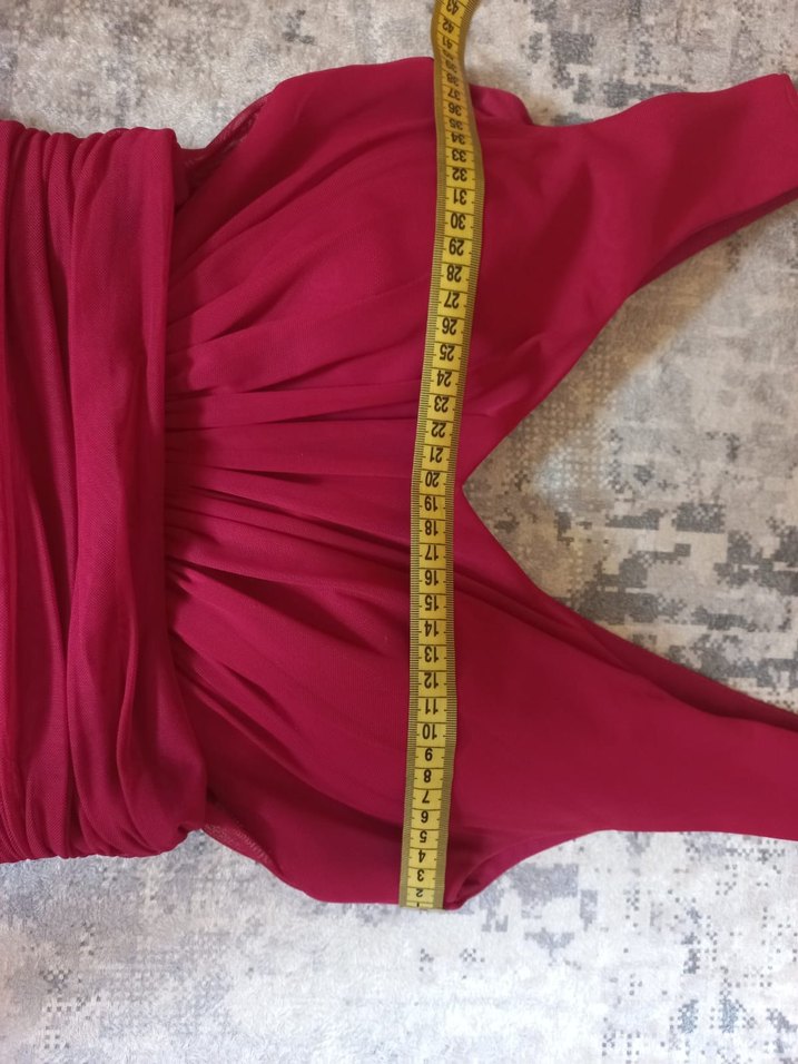 Bordo Uzun Askılı Abiye Elbise - Görsel 3