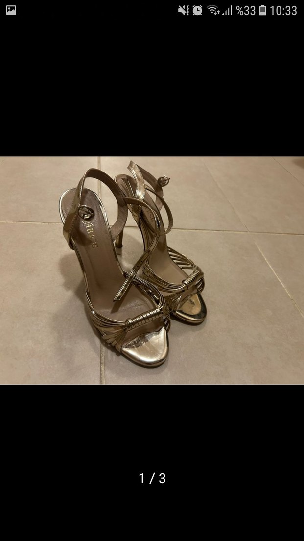 Divarese Altın Renkli Metal Topuklu Kadın Ayakkabı - Görsel 3