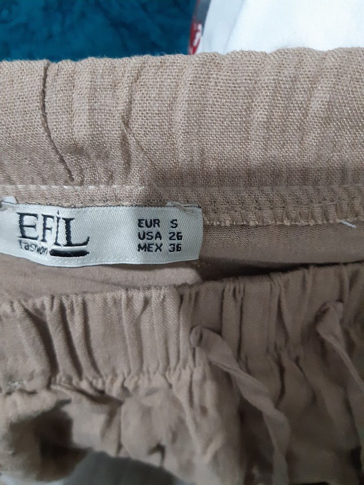 Kadın Bej Keten Salaş Pantolon - Görsel 3