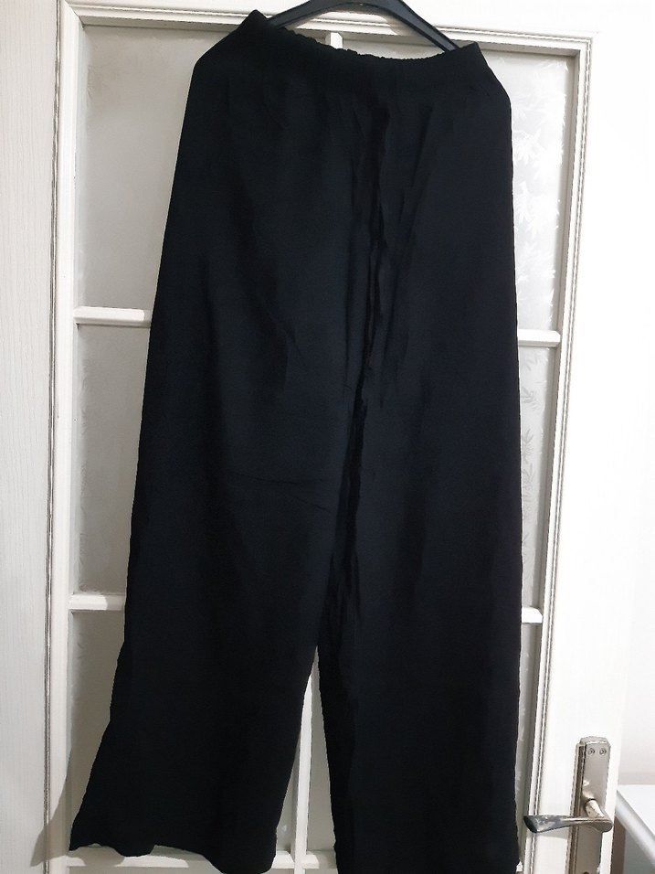 Siyah Bol Kesim Keten Kadın Pantolon - Görsel 2