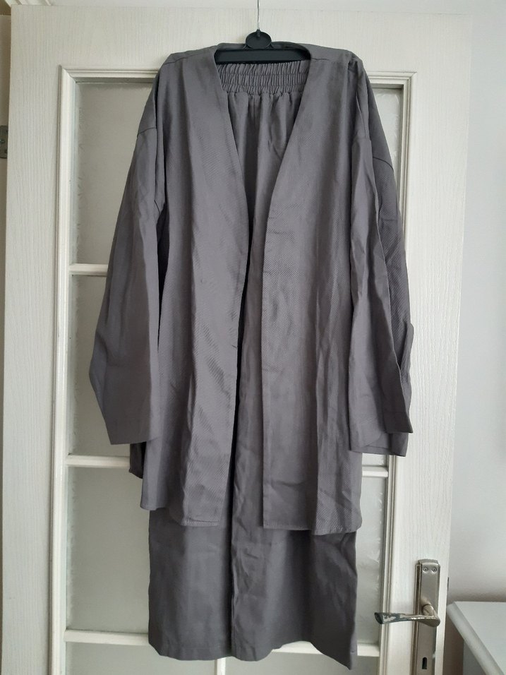 Gri Uzun Keten Hamile Ceketi - Görsel 2