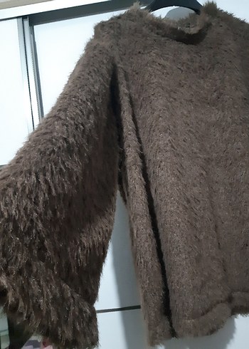Kahverengi Tüylü Kadın Sweatshirt - Görsel 4