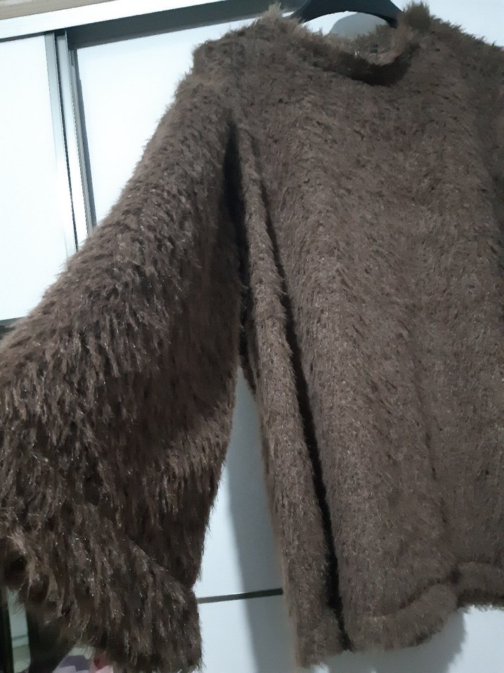 Kahverengi Tüylü Kadın Sweatshirt - Görsel 4