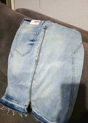 Fermuarlı Mavi Denim Midi Etek - Görsel 3