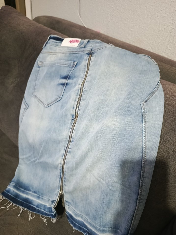 Fermuarlı Mavi Denim Midi Etek - Görsel 3