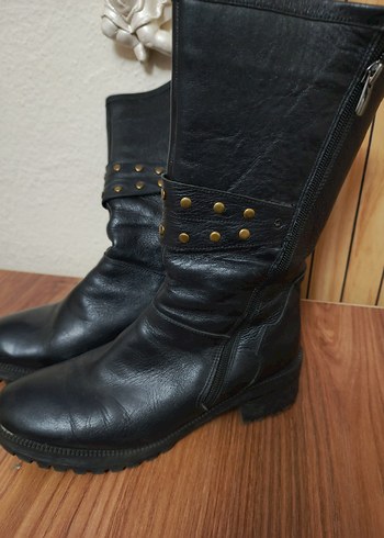 Siyah Deri Tokalı Biker Bot - Görsel 3