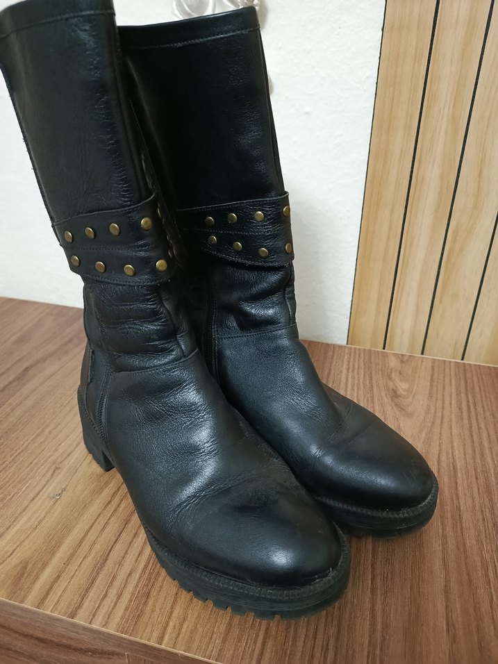 Siyah Deri Tokalı Biker Bot - Görsel 2