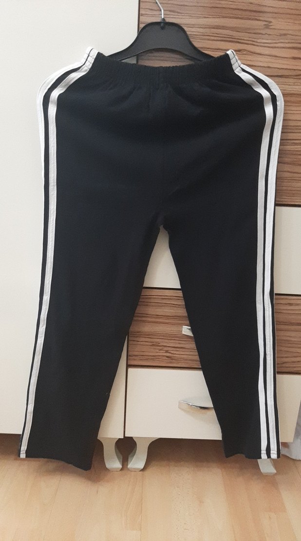 Siyah Düz Desenli çizgili Eşofman - Görsel 2