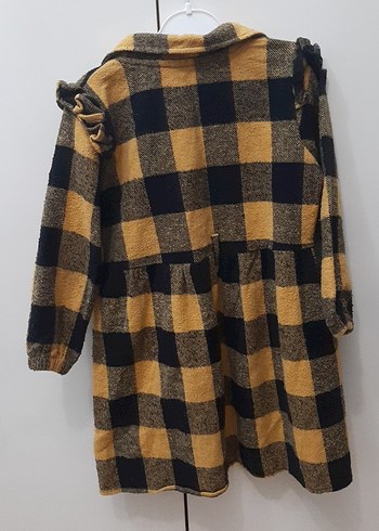 Sarı Ekose Düğmeli Kız Elbise - Görsel 2