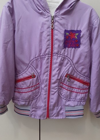 Lila Kapüşonlu Nakışlı Kız Mont - Görsel 2