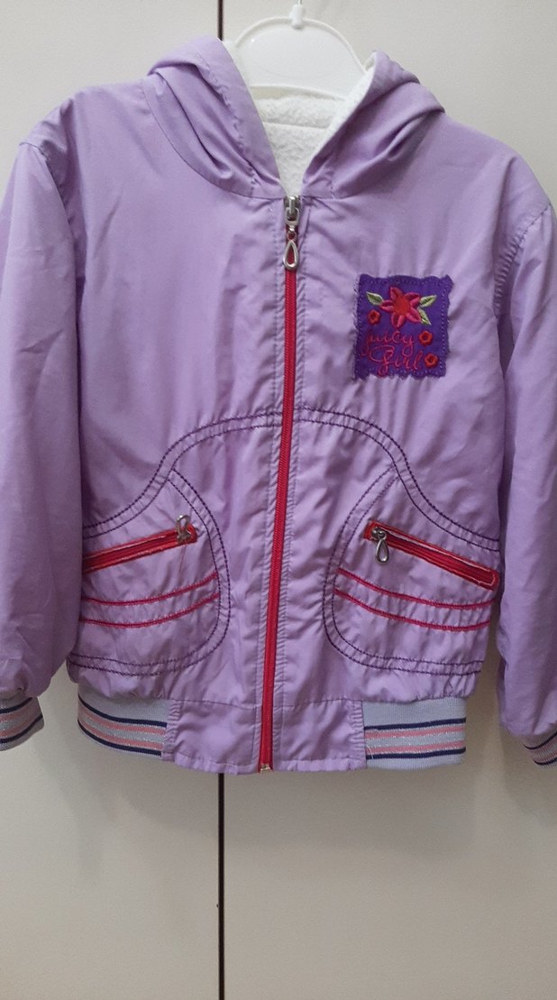 Lila Kapüşonlu Nakışlı Kız Mont - Görsel 2