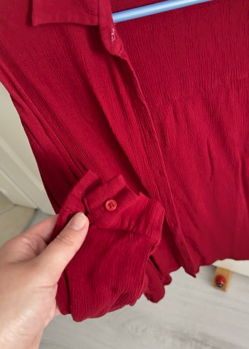 Parantez Bordo Düğmeli Keten Gömlek