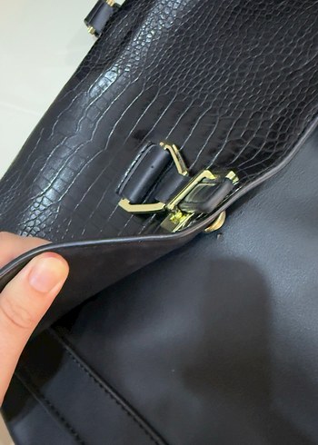 Klasik Siyah Yılan Derisi Desenli Deri Çanta - Görsel 4