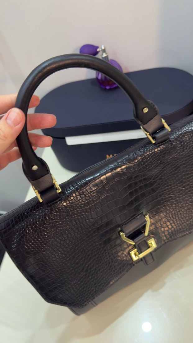 Klasik Siyah Yılan Derisi Desenli Deri Çanta - Görsel 2