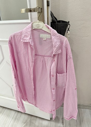 Pembe Çizgili Keten çoçuk Gömlek
