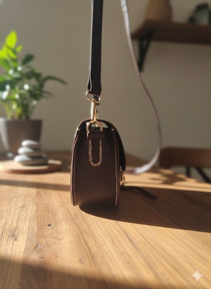 Kahverengi Nakışlı Bohem Kadın Deri Çanta - Görsel 3