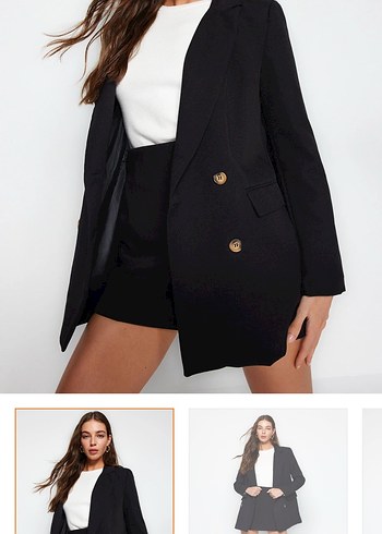 38 Beden Siyah Düğmeli Kadın Midi Blazer