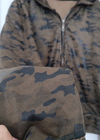 Diğer Kahverengi Kamuflaj Kapüşonlu Fermuarlı Erkek Sweatshirt