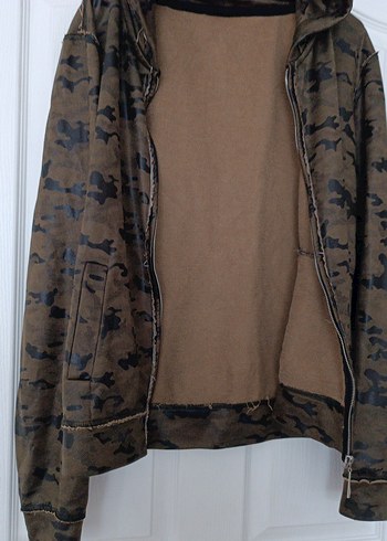 l Beden kahverengi Renk Kahverengi Kamuflaj Kapüşonlu Fermuarlı Erkek Sweatshirt