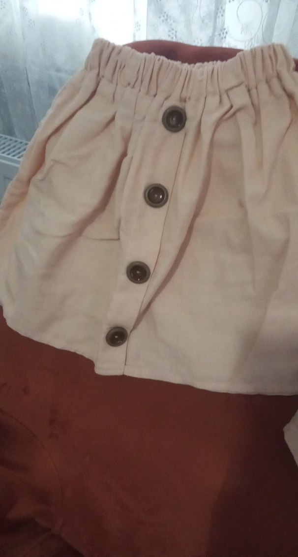 Düğmeli Bej Keten Kız Çocuk Etek - Görsel 3