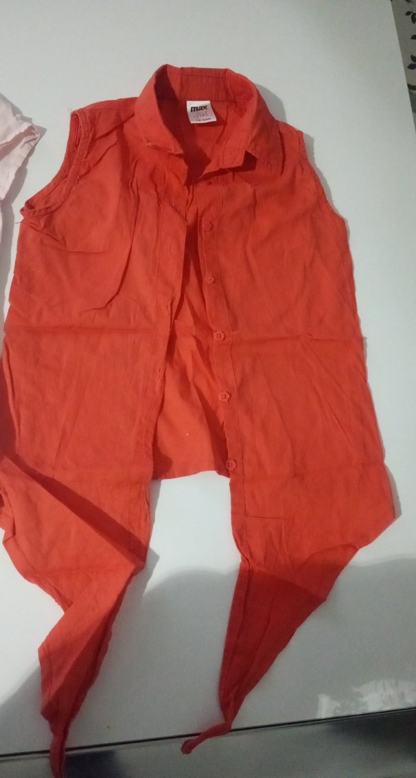 Kırmızı Mini Keten Kadın Bluz - Görsel 4