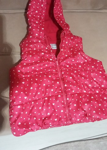 Kız Çocuk Kapüşonlu Pembe Desenli Yelek - Görsel 2