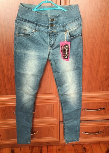 Düğmeli Mavi Kadın Skinny Jean