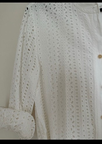 Kadın Beyaz Nakışlı Uzun Keten Elbise - Görsel 2