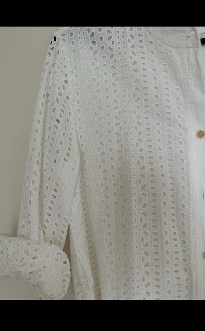 Kadın Beyaz Nakışlı Uzun Keten Elbise - Görsel 2