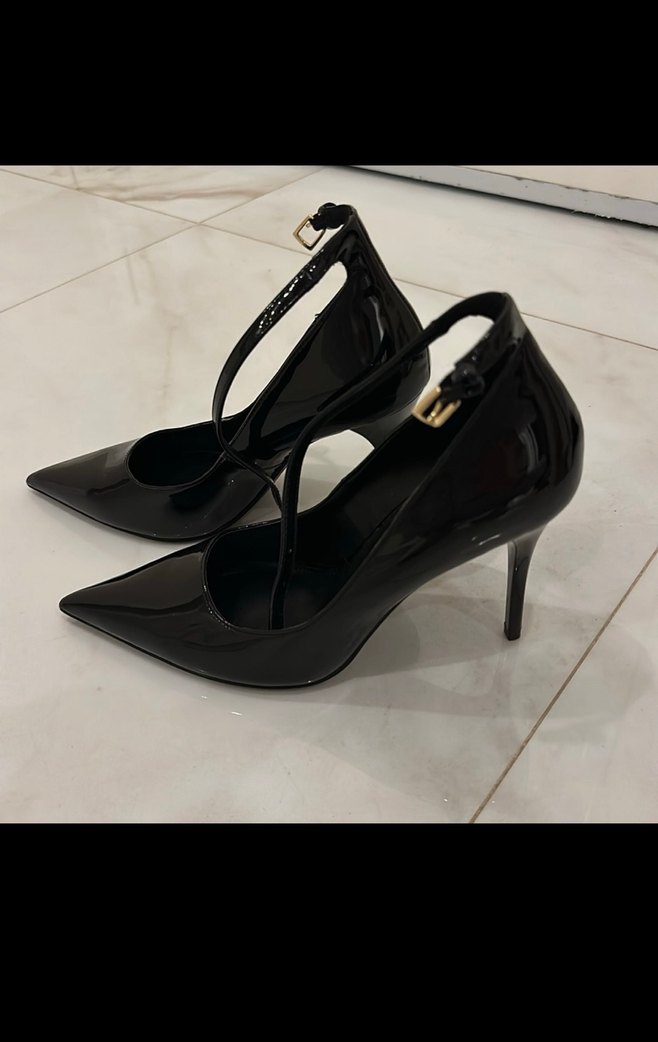 Siyah Yılan Desenli Tokalı Stiletto - Görsel 2