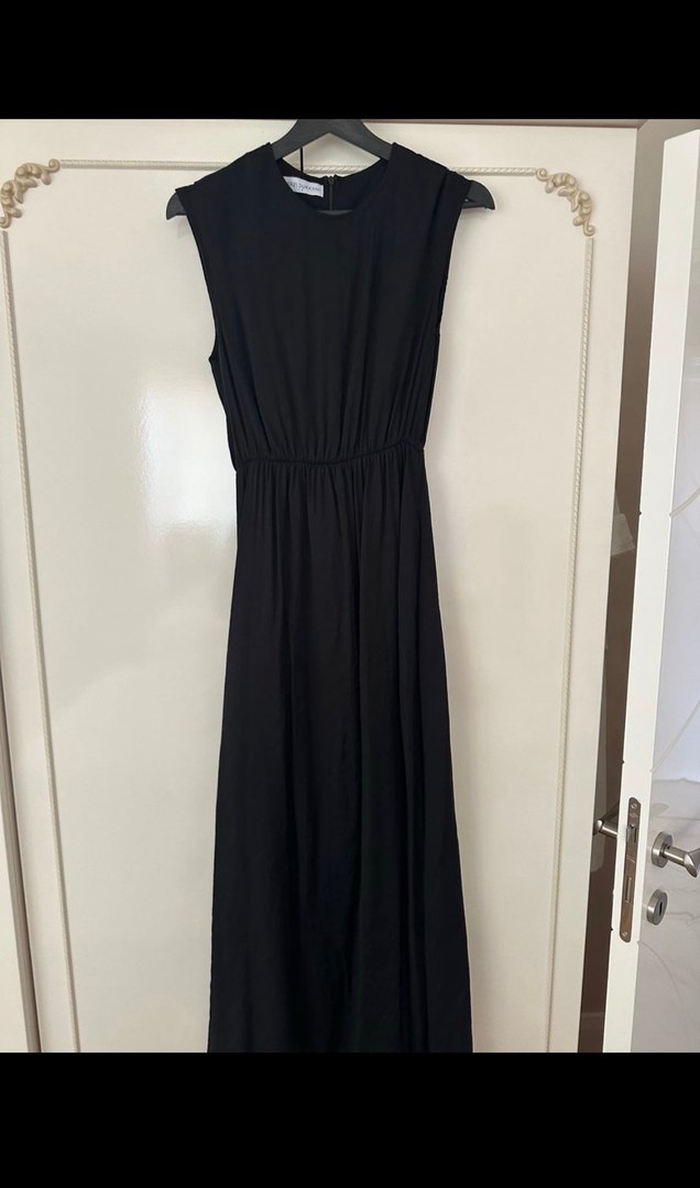 Siyah Drapeli Uzun Kolsuz Elbise - Görsel 2