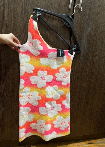 Kolsuz Mini Triko Elbise Tie-Dye Desen - Görsel 2