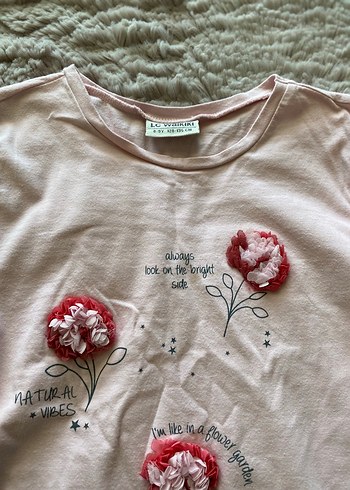 Pembe Uzun Kollu Çiçekli Kız Tişörtü - Görsel 2