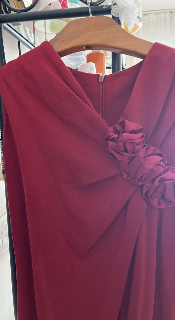 Bordo Drapeli V Yaka Uzun Abiye Elbise - Görsel 2