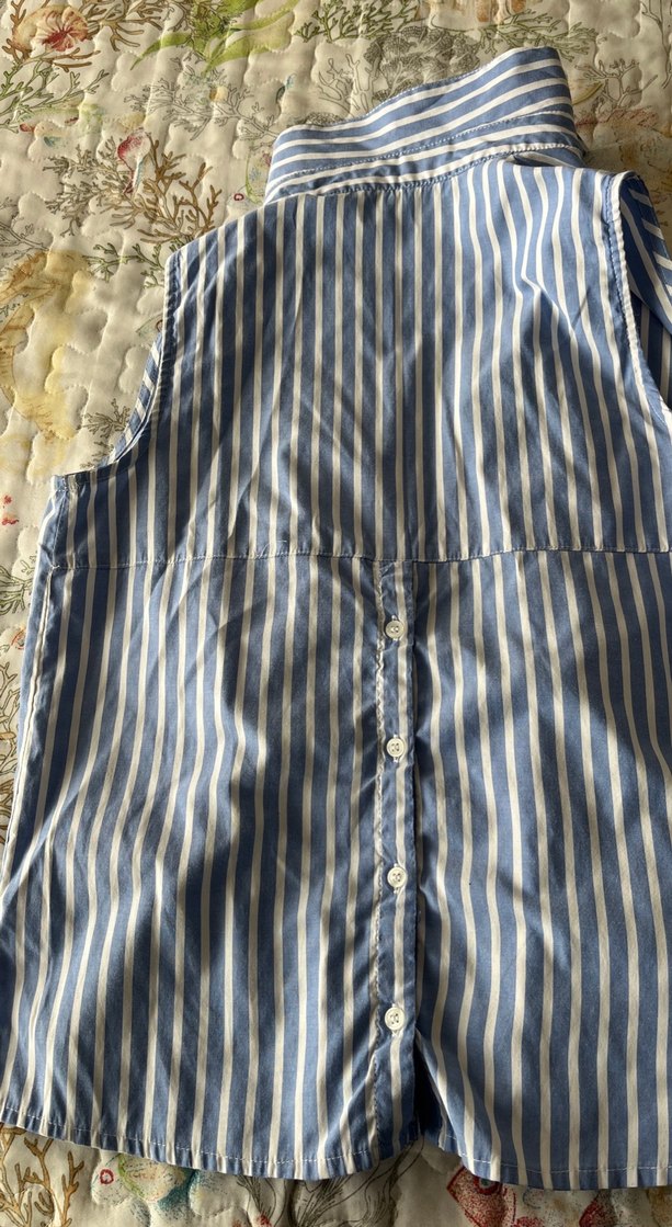 Düğmeli Çizgili Mavi Kadın Gömlek - Görsel 3