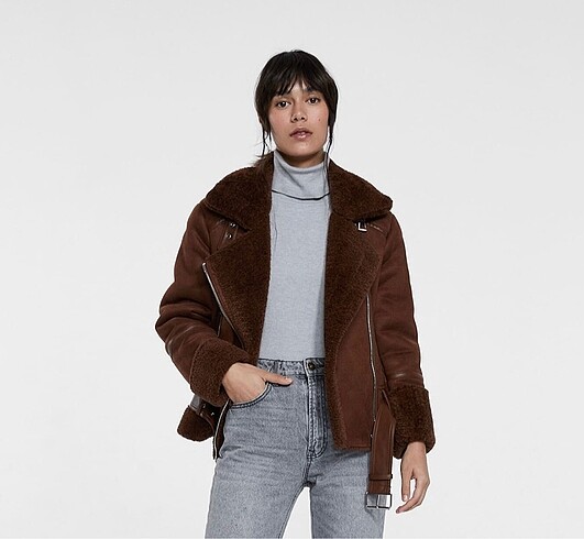 Stradivarius kahverengi biker ceket