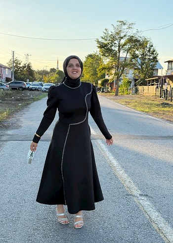 38 Beden siyah Renk Uzun Siyah Scuba Abiye Elbise