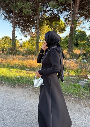 Diğer Uzun Siyah Scuba Abiye Elbise