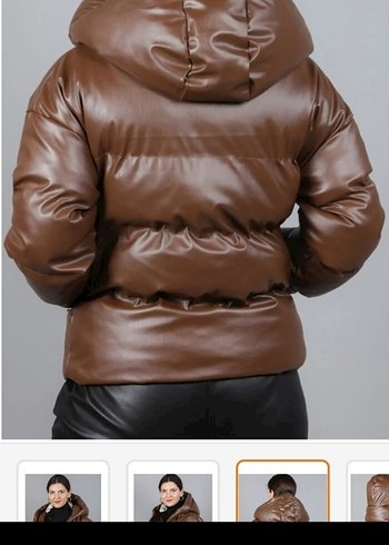 Kahverengi Deri Kadın Kışlık Kemerli Mont - Görsel 2