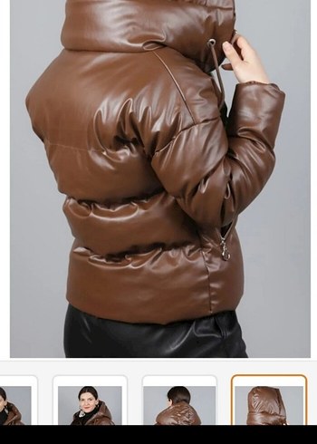 Kahverengi Deri Kadın Kışlık Kemerli Mont - Görsel 3