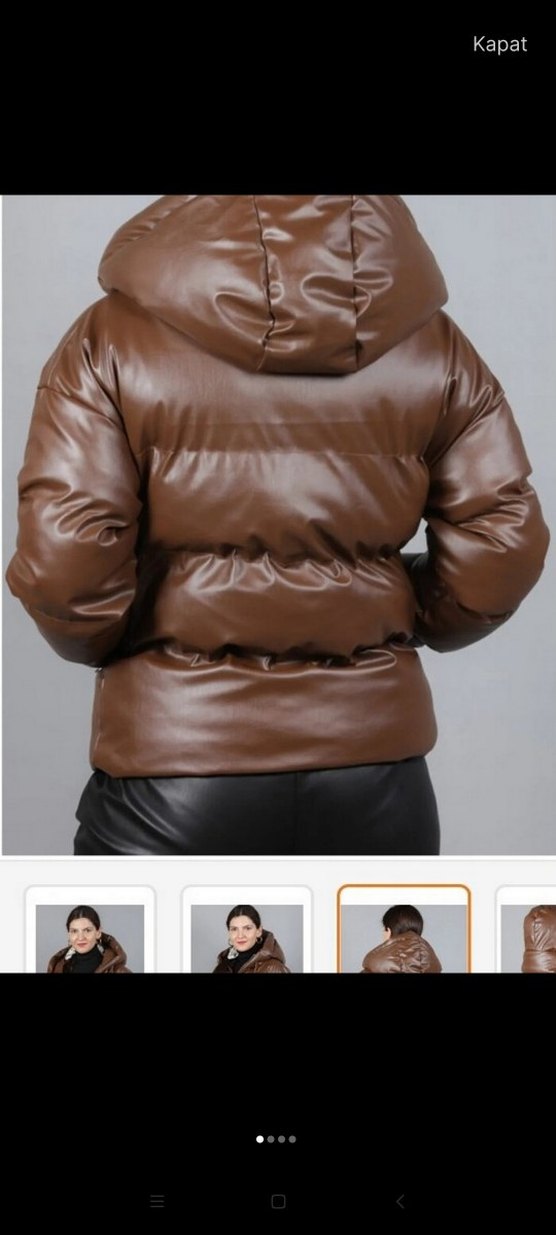 Kahverengi Deri Kadın Kışlık Kemerli Mont - Görsel 2