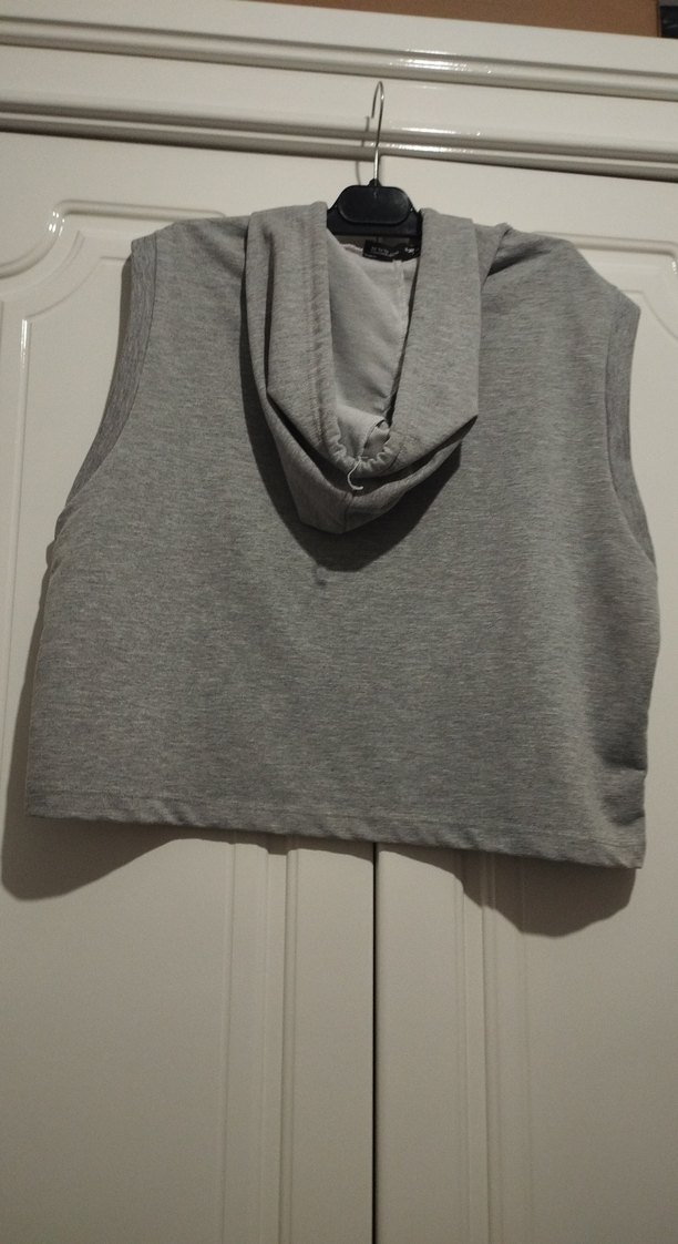 Gri Kapüşonlu Kolsuz Sweatshirt - Görsel 2