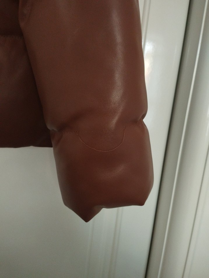 Kahverengi Deri Kapüşonlu Kadın Kışlık Mont - Görsel 3