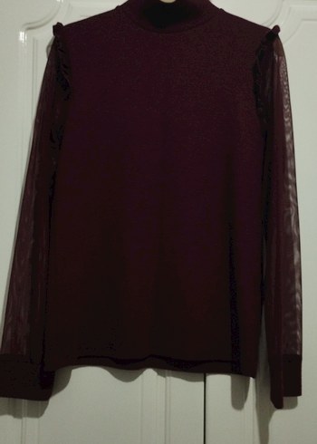 Bordo Boğazlı Triko Kadın Bluz - Görsel 2