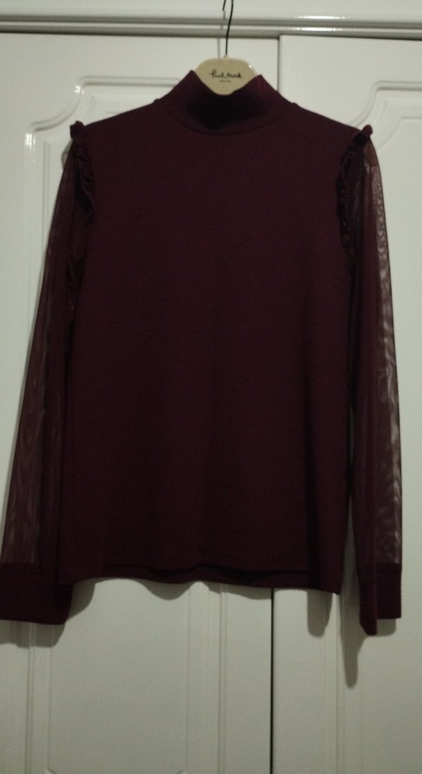 Bordo Boğazlı Triko Kadın Bluz - Görsel 2