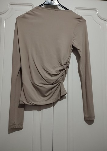 Bej Drapeli Kadın Uzun Kollu Mini Bluz - Görsel 2