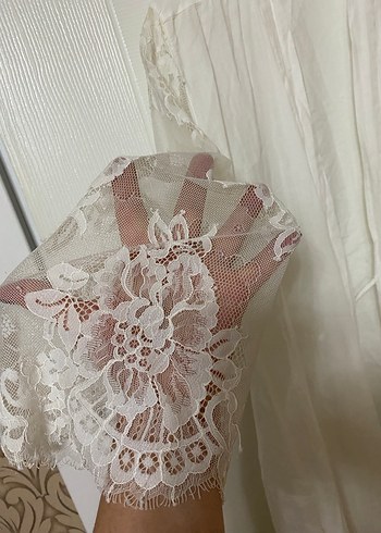 Uzun Beyaz Bohem Kadın Sabahlık - Görsel 3