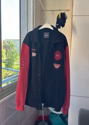 Düğmeli Kırmızı Siyah Oversize Streetwear Ceket